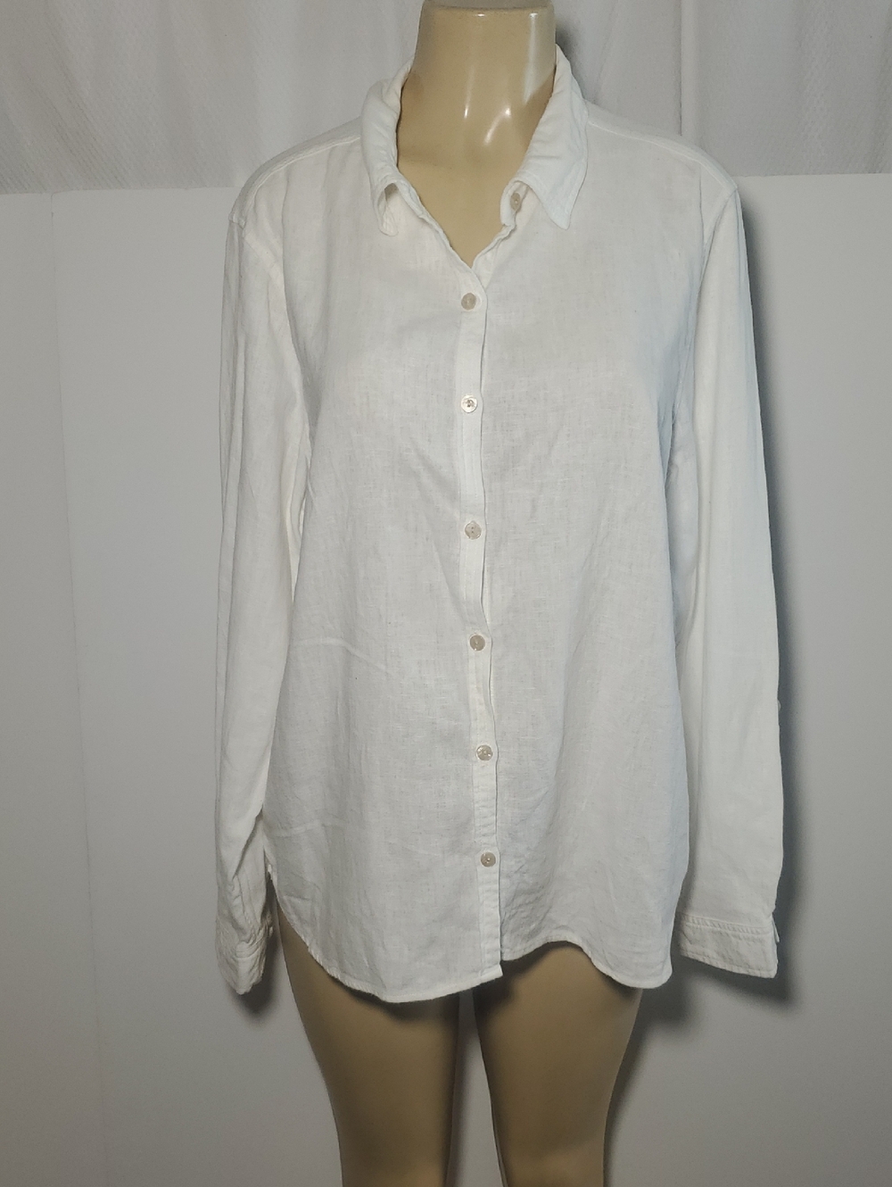 Orvis Women Linen Blend Long Sleeve Shirt Classic White Button-Up Size XL